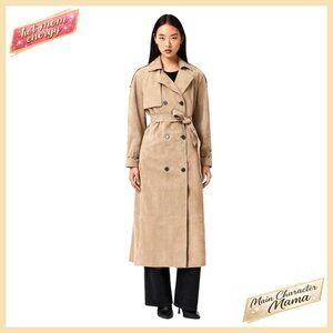 Suede Trench Coat Long Sleeve Regular Fit Premium Outerwear